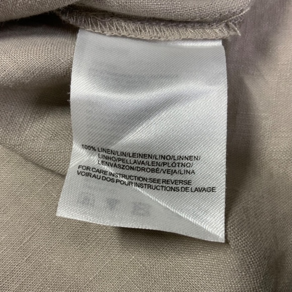 MEXX 100% Linen Beige/Grey Short Sleeve Popover Top Split Vee Neckline US Sz 6 - Picture 9 of 11